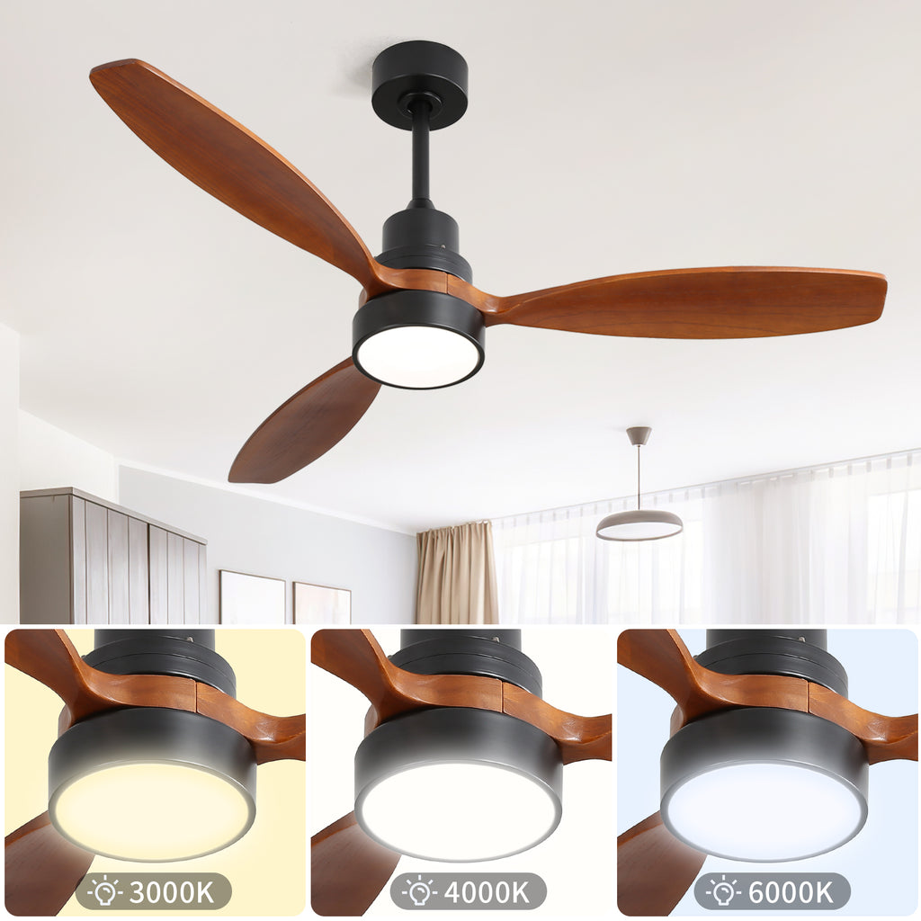 52 Inch Wooden Ceiling Fan With 3 Solid Wood Blades