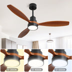 52 Inch Wooden Ceiling Fan With 3 Solid Wood Blades