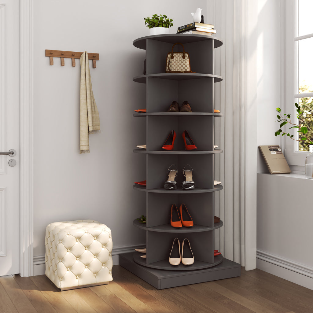 Grey 360 Rotating Shoe Cabinet - 6 Layers