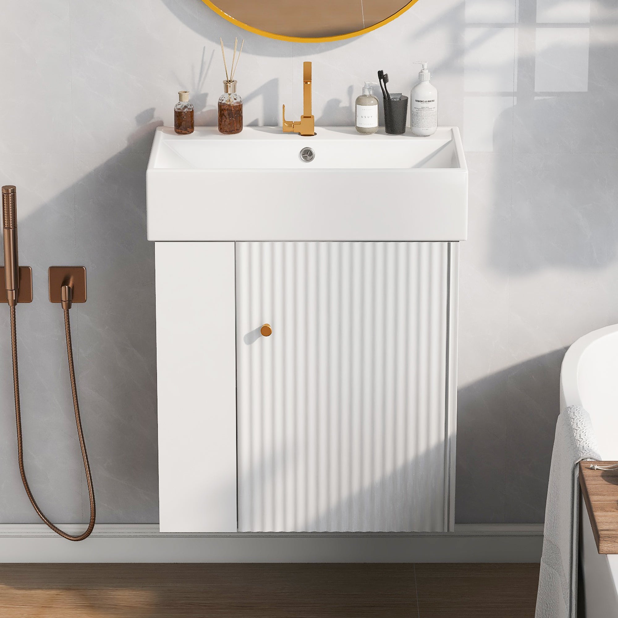 21.6" Modern Floating Bathroom Vanity with Ceramic Basin