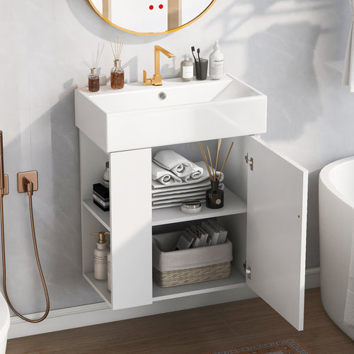 21.6" Modern Floating Bathroom Vanity with Ceramic Basin