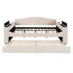 Full Size Upholstered Daybed with Storage Armrests and Trundle
