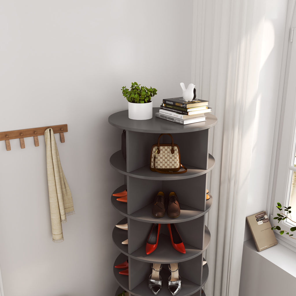 Grey 360 Rotating Shoe Cabinet - 6 Layers