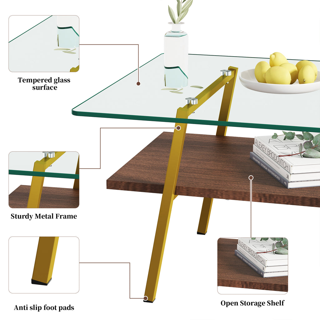 Rectangle Coffee Table with Tempered Glass Tabletop
