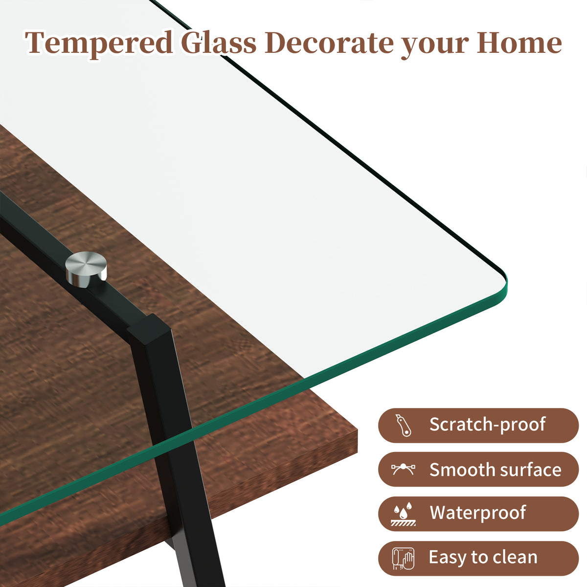 Rectangle Coffee Table with Tempered Glass Top