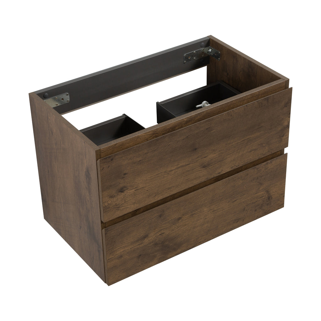Alice Wall Mount Bathroom Vanity Cabinet, 30-Inch, Walnut, Two Drawers, No Basin