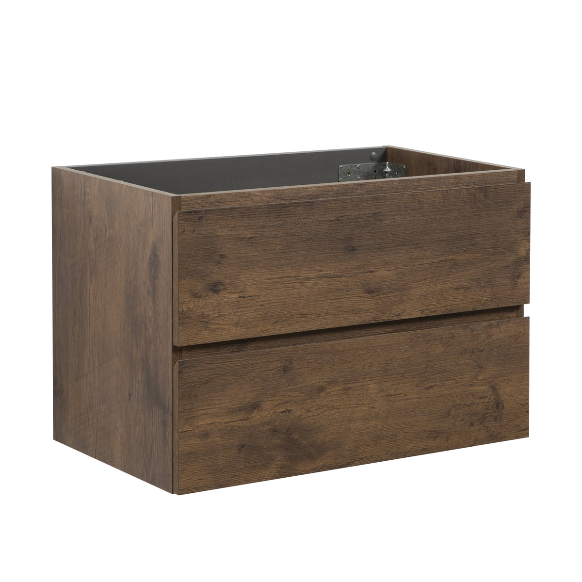 Alice Wall Mount Bathroom Vanity Cabinet, 30-Inch, Walnut, Two Drawers, No Basin