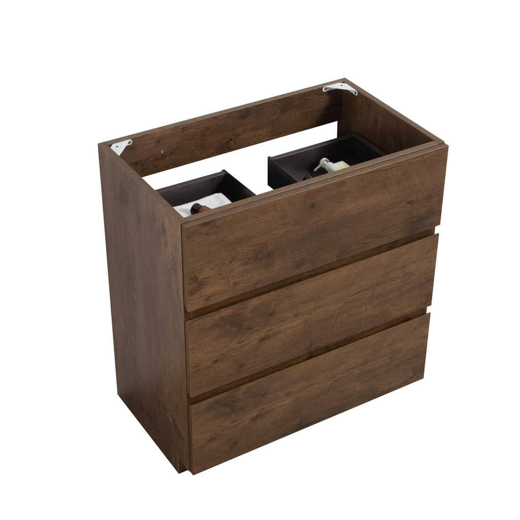 Alice Floor Cabinet Vanity, 24-Inch, Walnut, 3 Drawers, No Basin