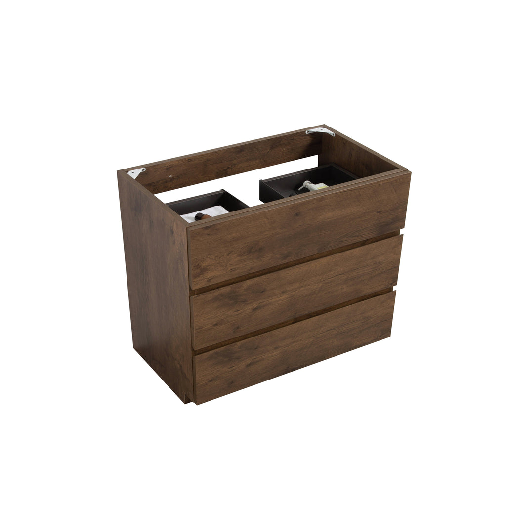 Alice Floor Cabinet Vanity, 30-Inch, Walnut, Three Drawers, No Basin