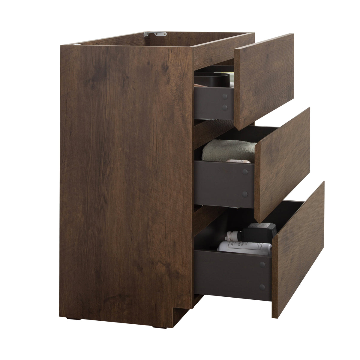 Alice Floor Cabinet Vanity, 24-Inch, Walnut, 3 Drawers, No Basin