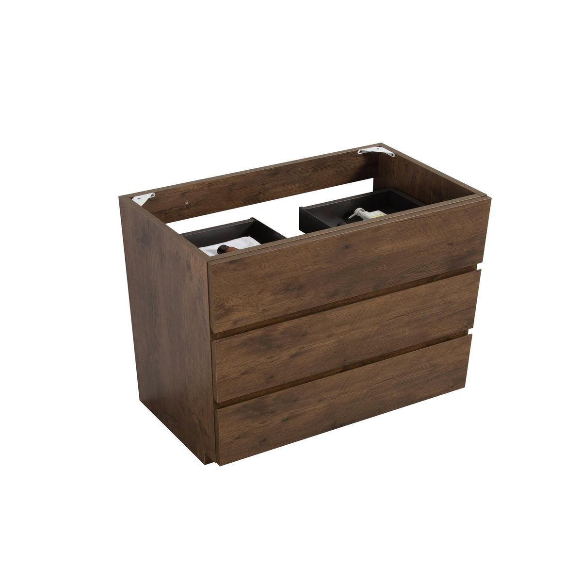 Alice Floor Cabinet Vanity, 36 Inches, Walnut, Three Drawers
