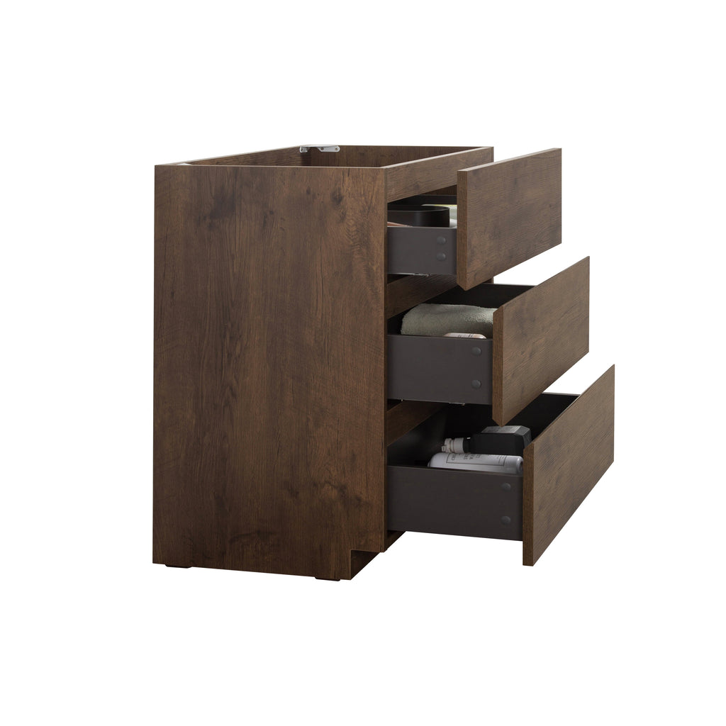 Alice Floor Cabinet Vanity, 30-Inch, Walnut, Three Drawers, No Basin