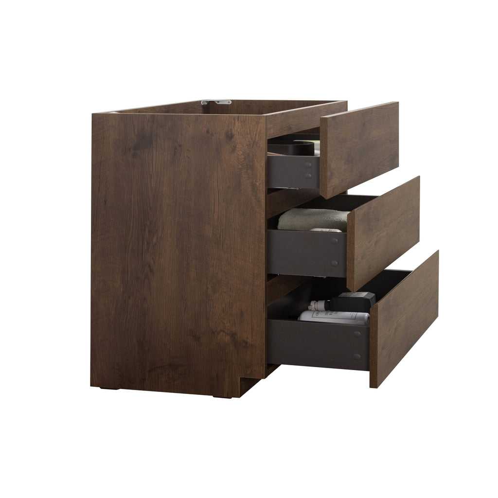 Alice Floor Cabinet Vanity, 36 Inches, Walnut, Three Drawers