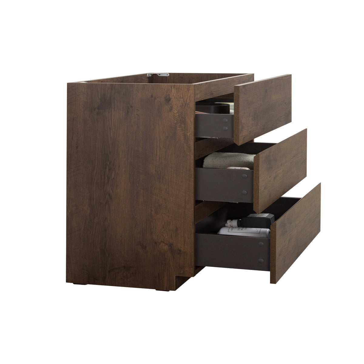 Alice Floor Cabinet Vanity, 36 Inches, Walnut, Three Drawers