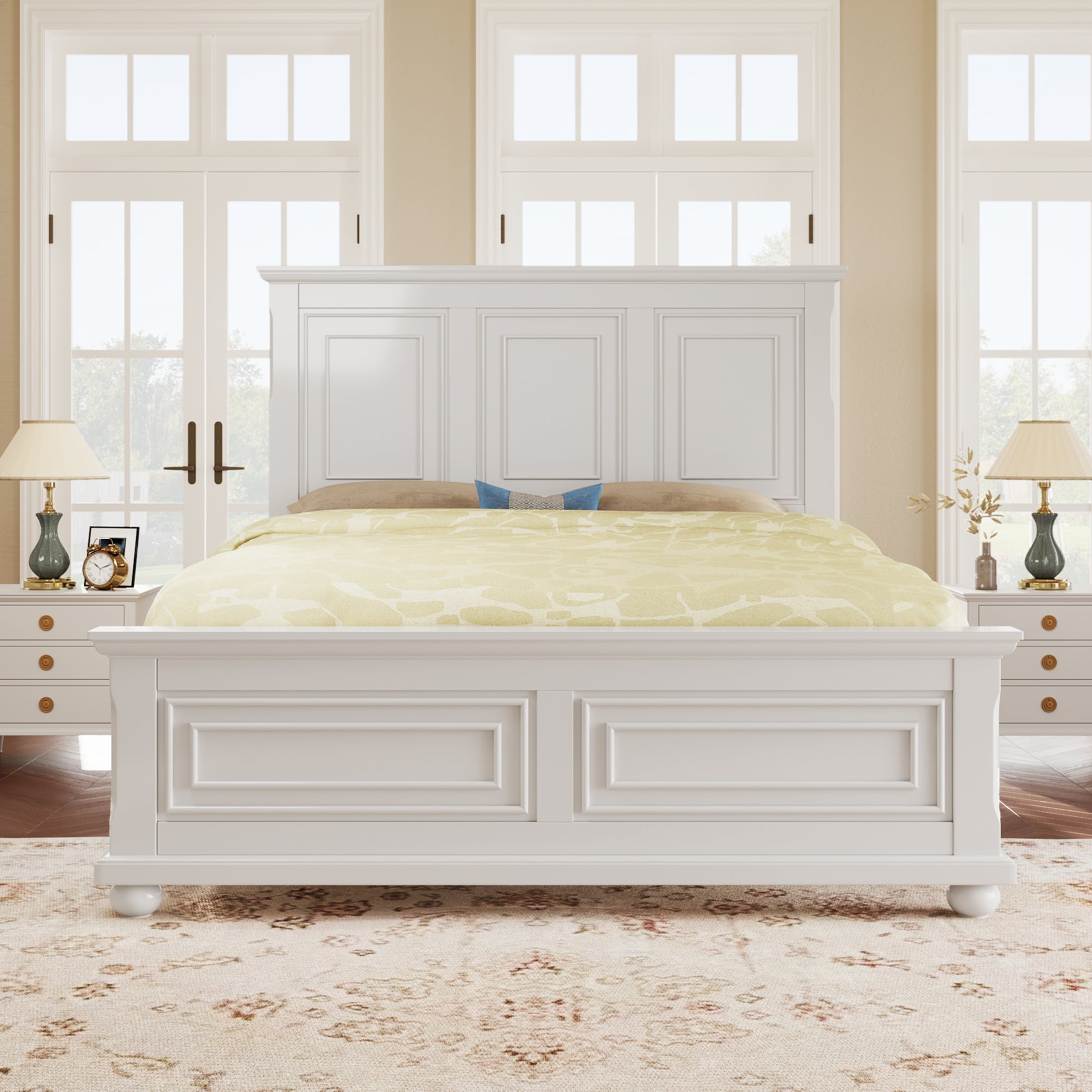 Traditional Town And Country Style Pinewood Vintage Tall Headboard Queen Bed Frame