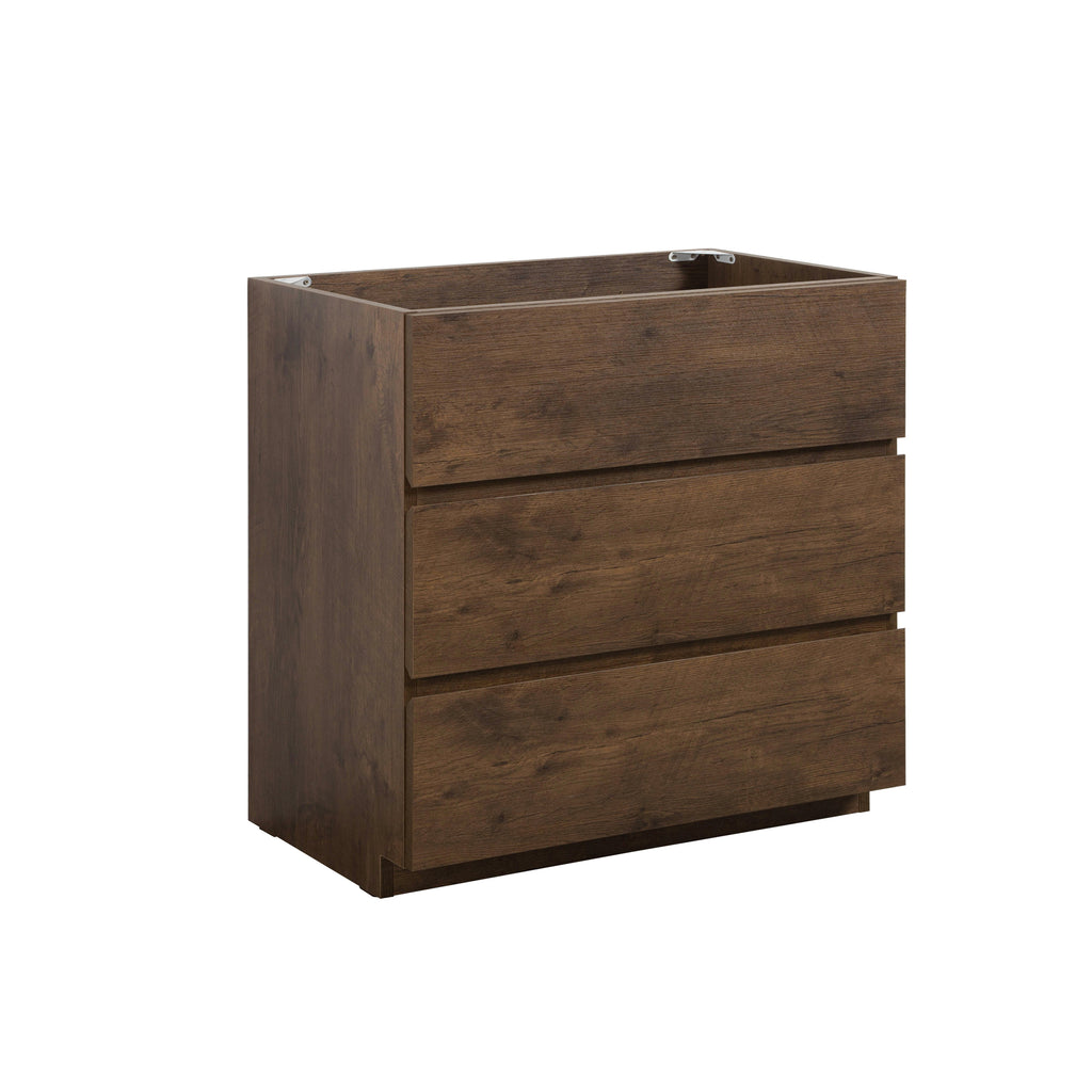 Alice Floor Cabinet Vanity, 36 Inches, Walnut, Three Drawers