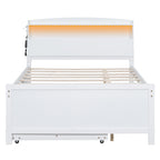 Full Size Platform Bed with Storage LED Headboard, Twin Size Trundle and 3 Drawers