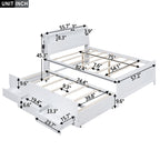 Full Size Platform Bed with Storage LED Headboard, Twin Size Trundle and 3 Drawers