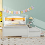 Full Size Platform Bed with Storage LED Headboard, Twin Size Trundle and 3 Drawers