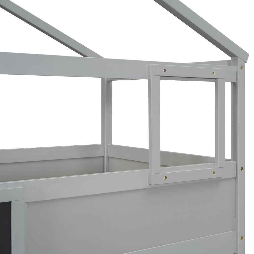 Twin Over Full House Bunk Bed with Storage Staircase