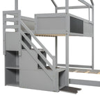 Twin Over Full House Bunk Bed with Storage Staircase