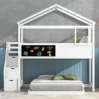 Twin Over Full House Bunk Bed with Storage Staircase