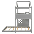 Twin Over Full House Bunk Bed with Storage Staircase