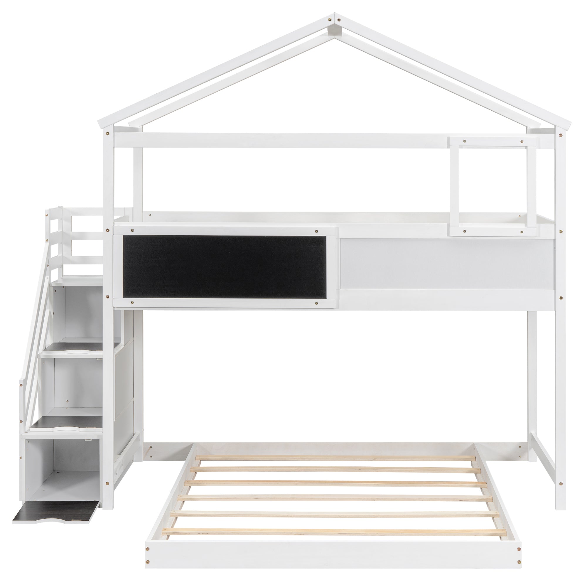 Twin Over Full House Bunk Bed with Storage Staircase