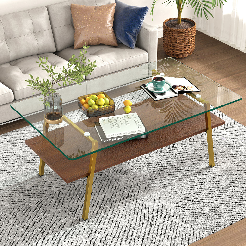 Rectangle Coffee Table with Tempered Glass Tabletop