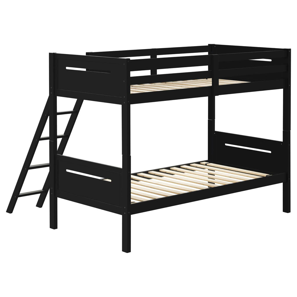 Black Twin/Twin Bunk Bed with Built-In Ladder