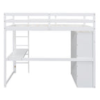 Wood Full Size Loft Bed with Built-in Wardrobe, Desk, Storage Shelves and Drawers