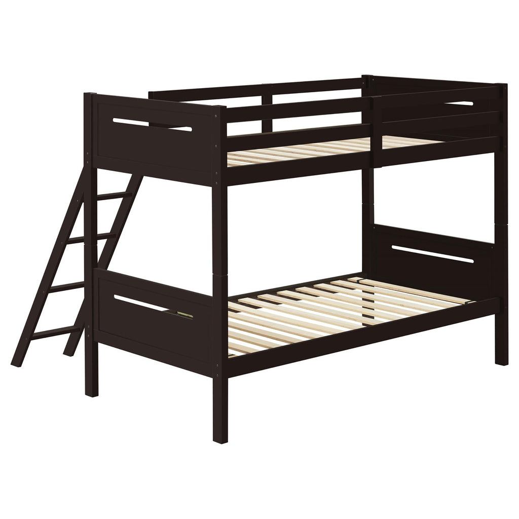Espresso Twin/Twin Bunk Bed With Built-in Ladder