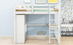 Wood Full Size Loft Bed with Built-in Wardrobe, Desk, Storage Shelves and Drawers