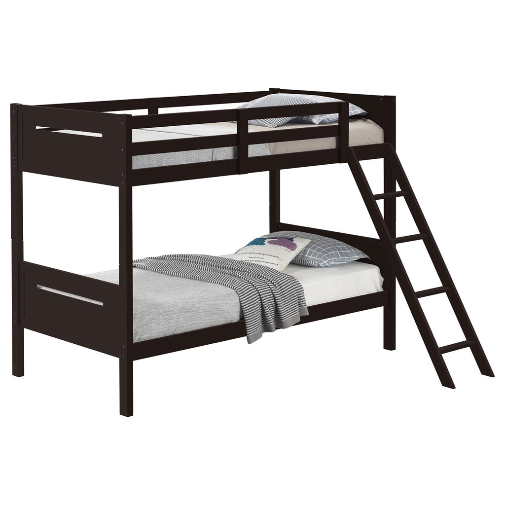 Espresso Twin/Twin Bunk Bed With Built-in Ladder