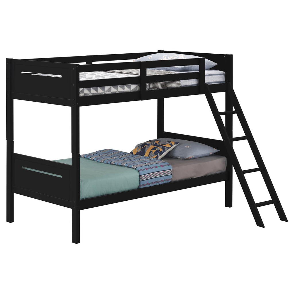 Black Twin/Twin Bunk Bed with Built-In Ladder