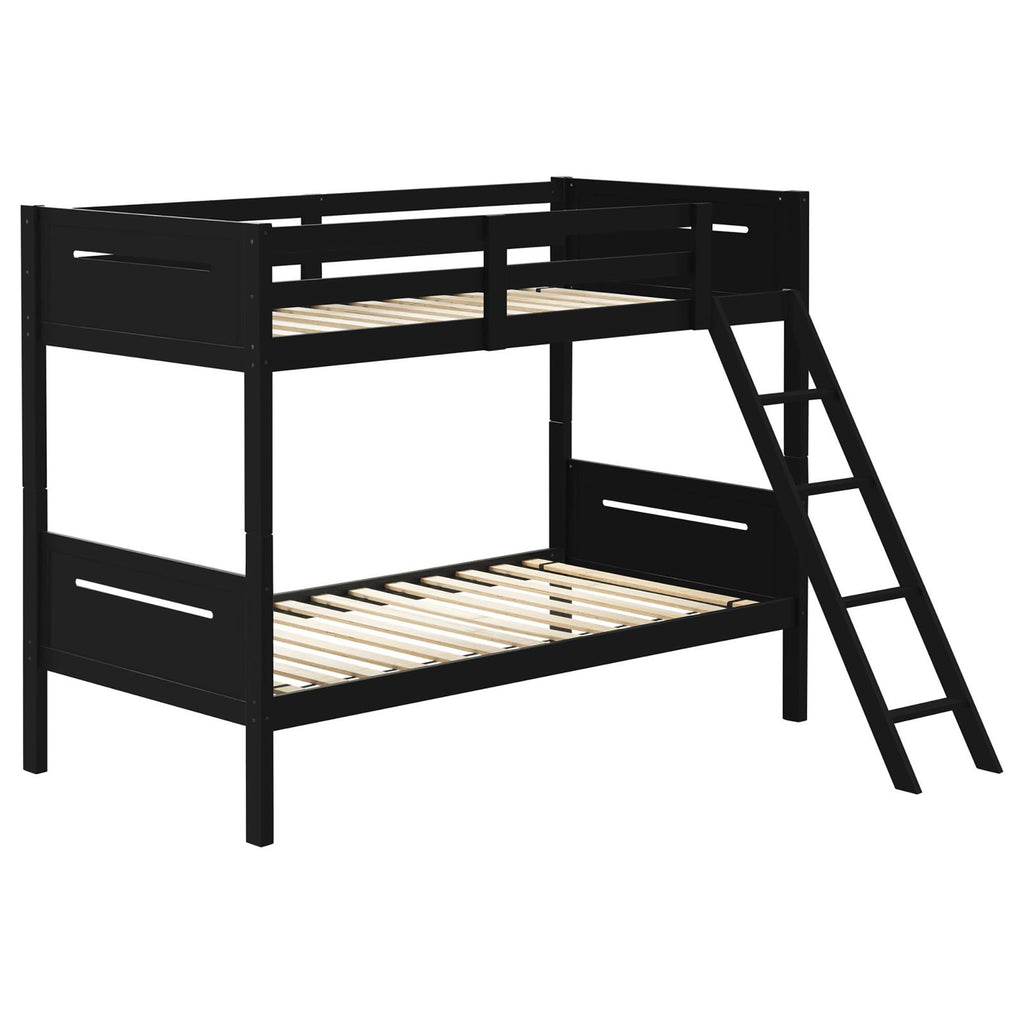 Black Twin/Twin Bunk Bed with Built-In Ladder