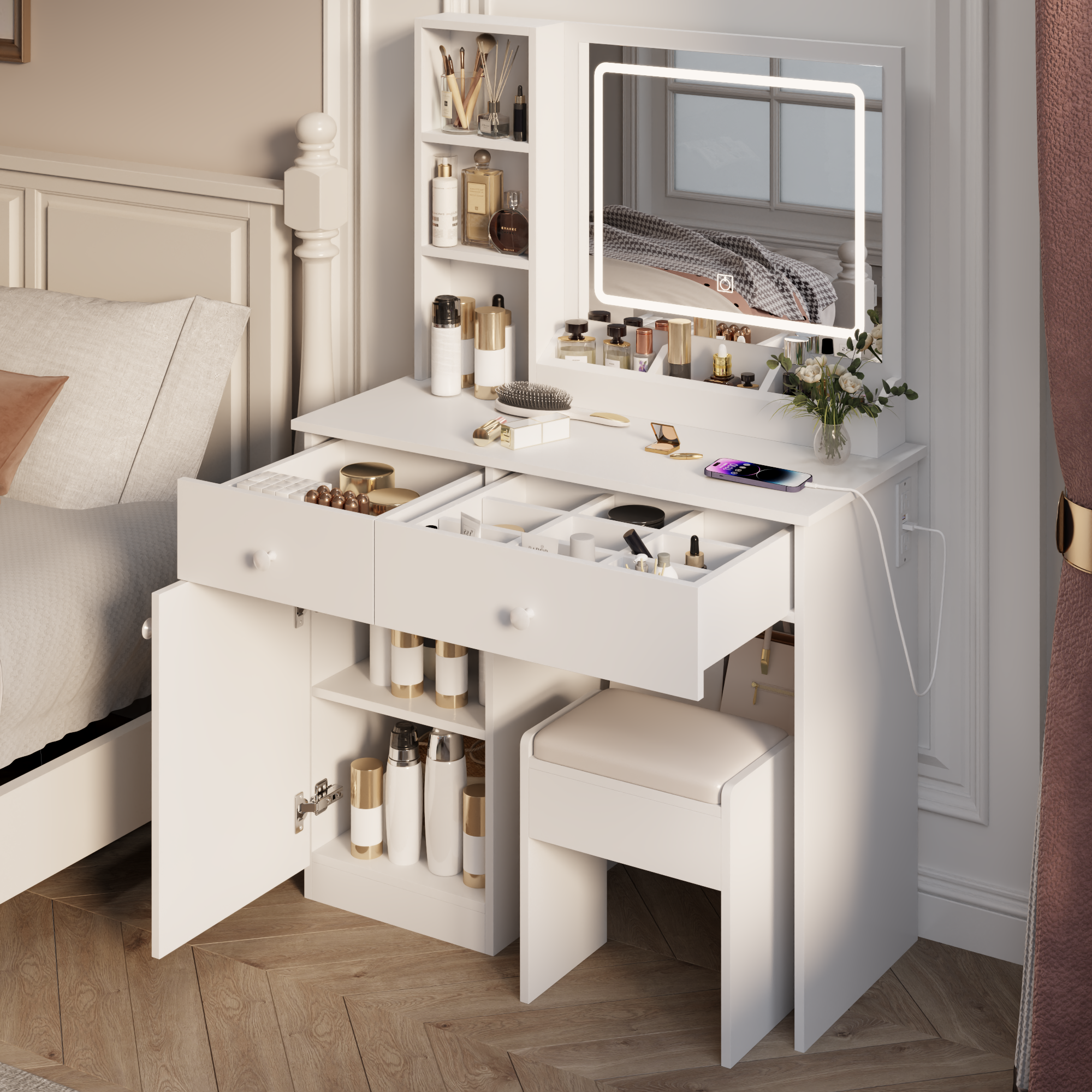 Fashion Vanity Desk with Mirror and Lights