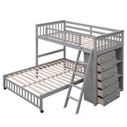 Wooden Twin Over Full Bunk Bed with Six Drawers and Flexible Shelves