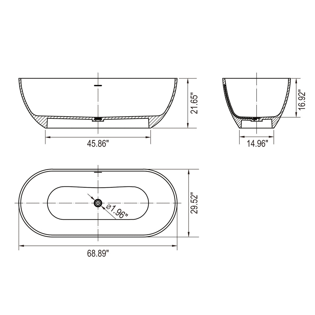 Freestanding Solid Surface Soaking Bathtub