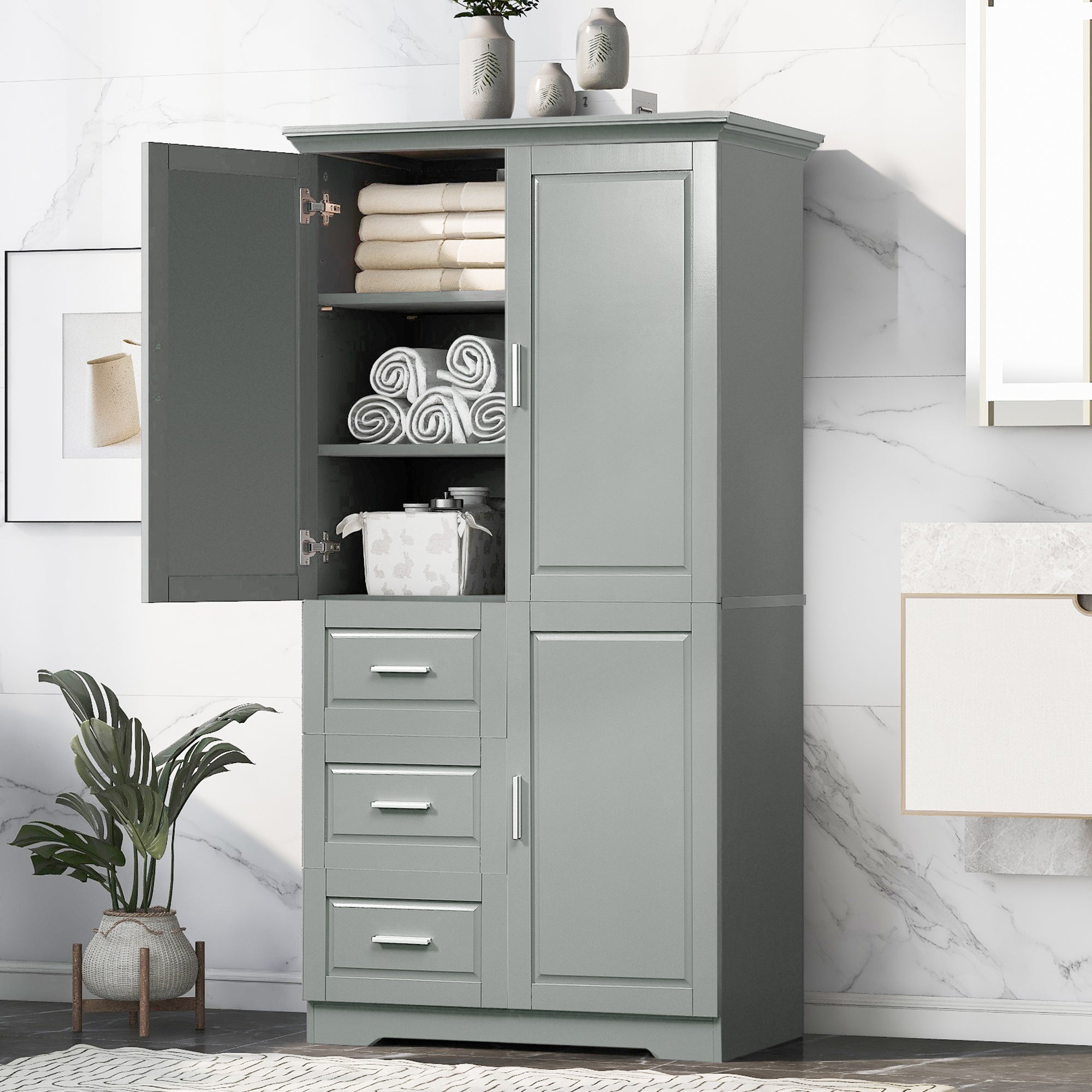 Tall and Wide Storage Cabinet with Doors for Bathroom/Office