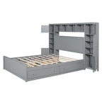 Queen Size Wooden Bed With All-in-One Cabinet, Shelf and Sockets