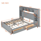 Queen Size Wooden Bed With All-in-One Cabinet, Shelf and Sockets