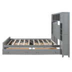 Queen Size Wooden Bed With All-in-One Cabinet, Shelf and Sockets