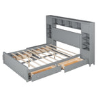 Queen Size Wooden Bed With All-in-One Cabinet, Shelf and Sockets