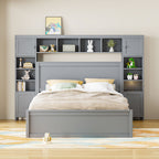 Queen Size Wooden Bed With All-in-One Cabinet, Shelf and Sockets