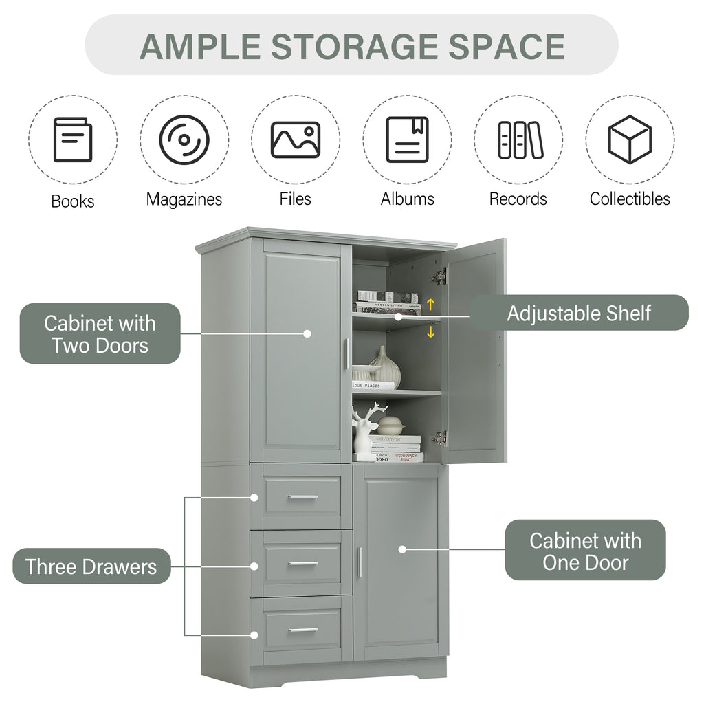 Tall and Wide Storage Cabinet with Doors for Bathroom/Office