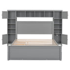 Queen Size Wooden Bed With All-in-One Cabinet, Shelf and Sockets, Twin XL Trundle