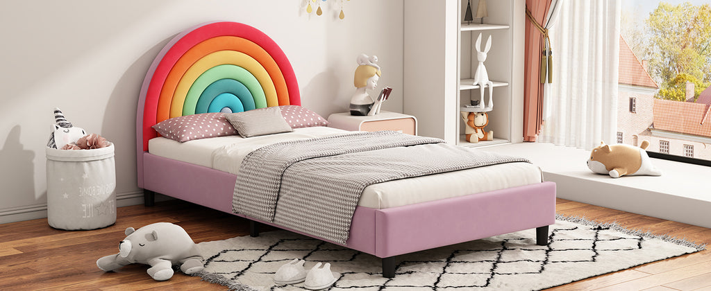 Rainbow Design Upholstered Twin Platform Bed