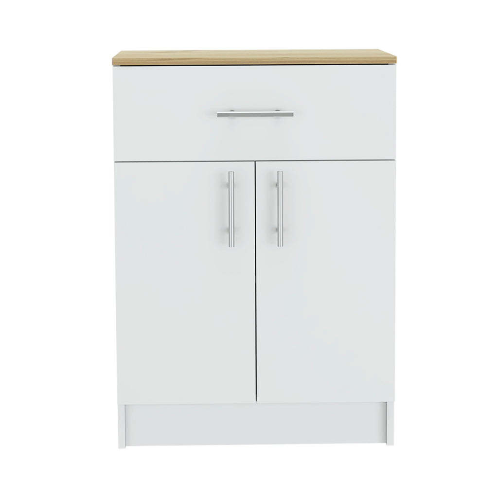 Pantry Organizer Cabinet 33" H, One Drawer, Two Interior Shelves, Two Doors, White/Light