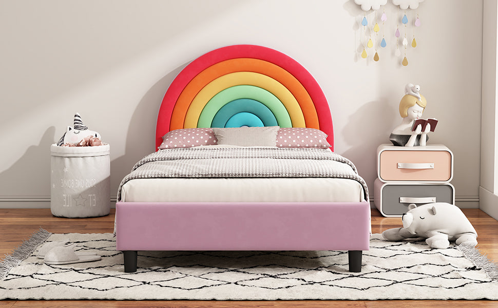 Rainbow Design Upholstered Twin Platform Bed